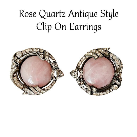 Jewelry - Rose Quartz Antique & Bling Clip On Earrings